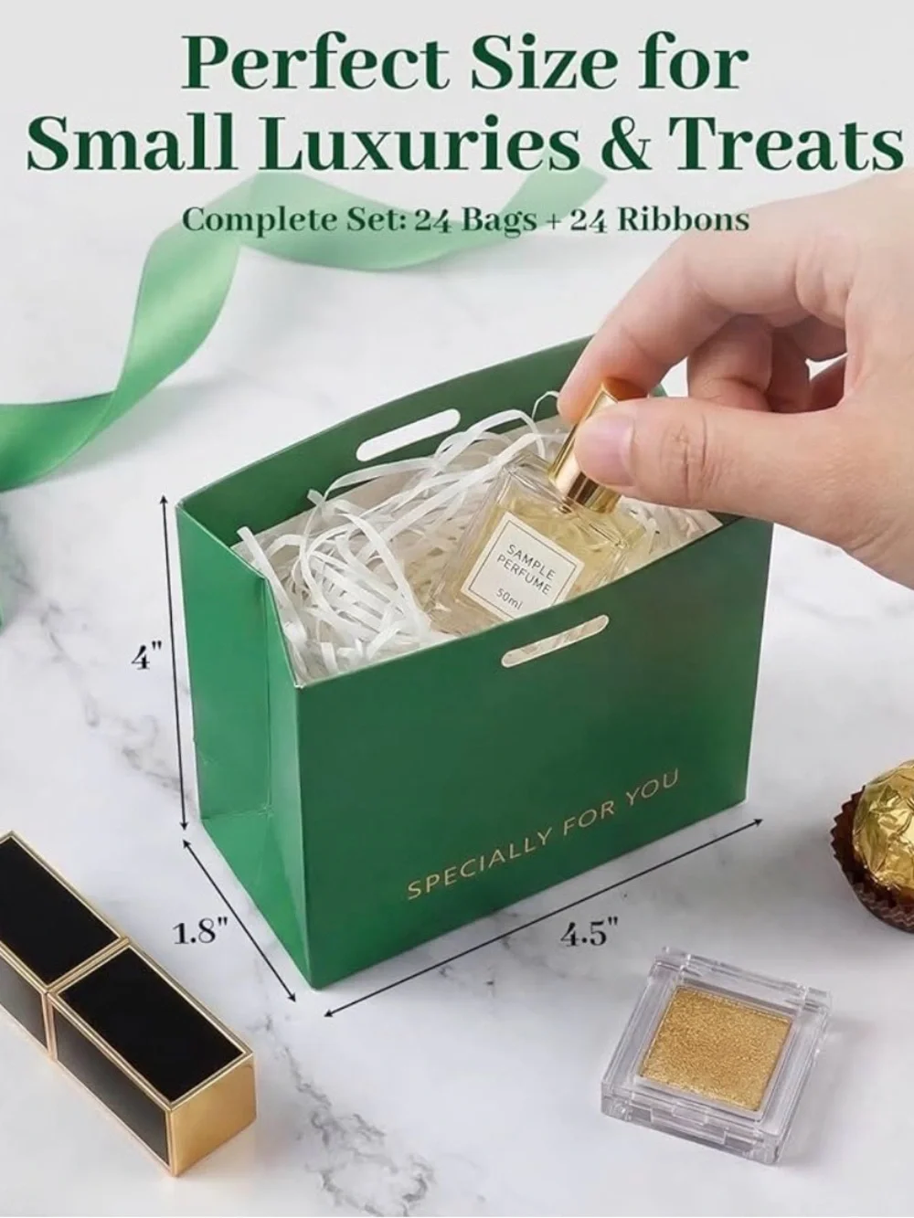 12 Green Thank You Gift Bags with Satin Ribbon |Party Favor|Bridal|Wedding Baby|